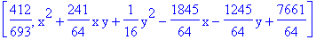 [412/693, x^2+241/64*x*y+1/16*y^2-1845/64*x-1245/64*y+7661/64]